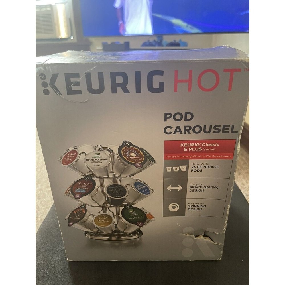 Keurig K Cup Carousel Coffee Rack Holder Silver Chrome Metal Spins - 24 Pod
